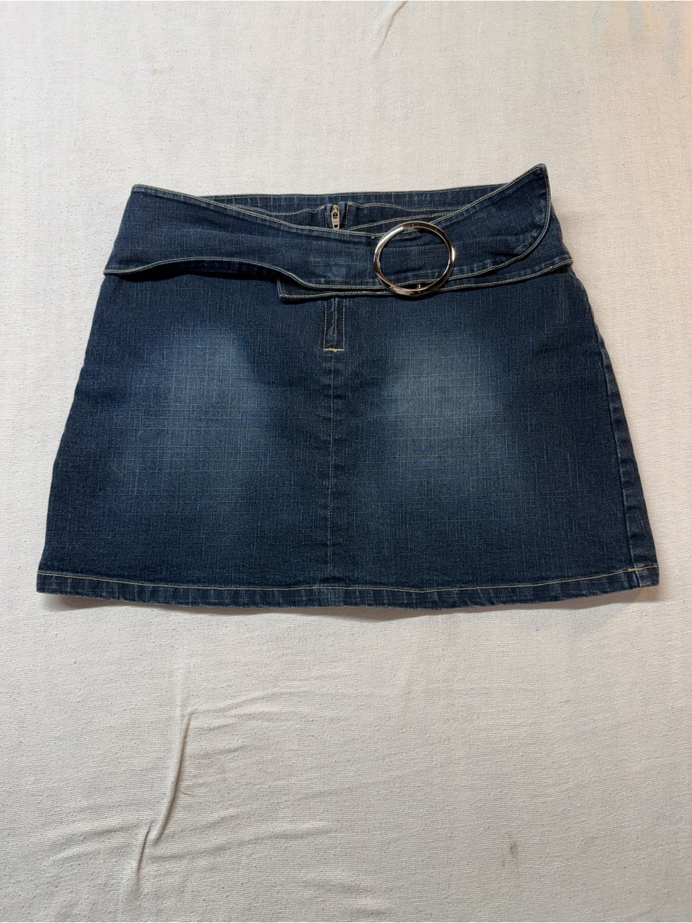 Women's Dark Blue Denim Mini Skirt with Ring Belt